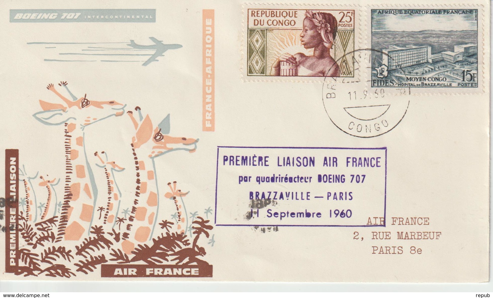 Congo 1960 Première Liaison Air France Brazzaville Paris - Autres & Non Classés