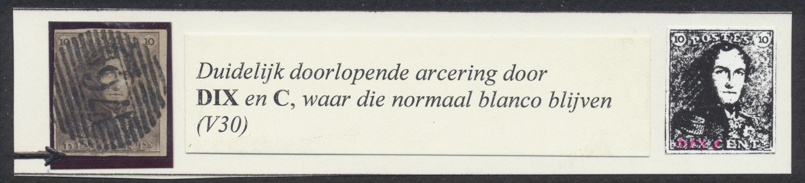 épaulette - N°1 Bien Margé Obl P73 "Liège" + Variété Balasse V30 "Duidelijk Doorlopende Arcering Door DIX En C - 1849 Mostrine