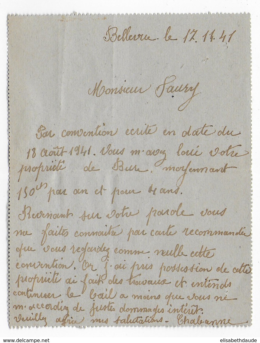 1941 - CARTE-LETTRE ENTIER MERCURE RECOMMANDEE Avec COMPLEMENT CERES De LANGEAC (HAUTE LOIRE) - Cartoline-lettere