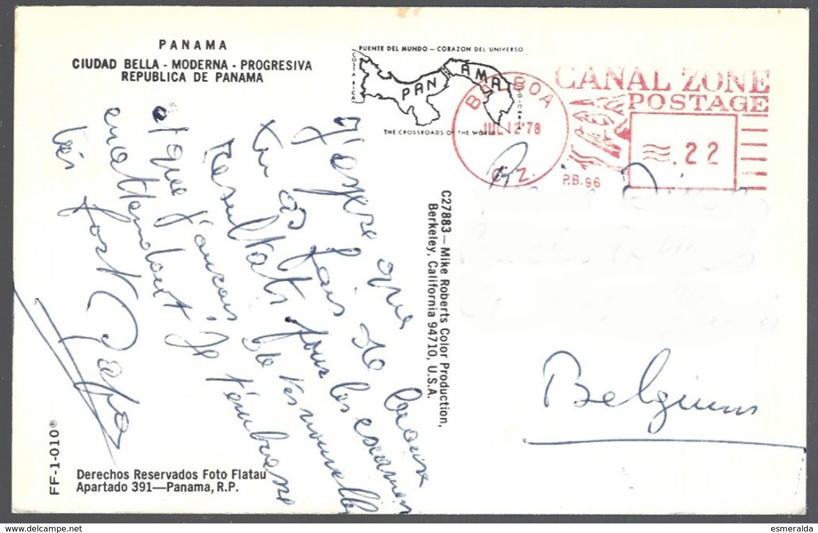 Canal Zone  Postage EMA Sur CP  2 Vues Panama.oblit.de Balboa 1978 Vers Belgique - Kanaalzone