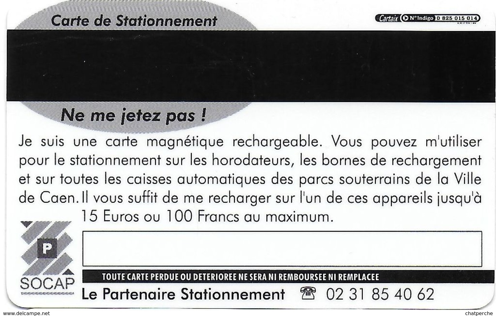 CARTE DE STATIONNEMENT A BANDE MAGNÉTIQUE VILLE DE CAEN 14  CALVADOS ANTONELLE PRÊT A PORTER FÉMININ - Scontrini Di Parcheggio