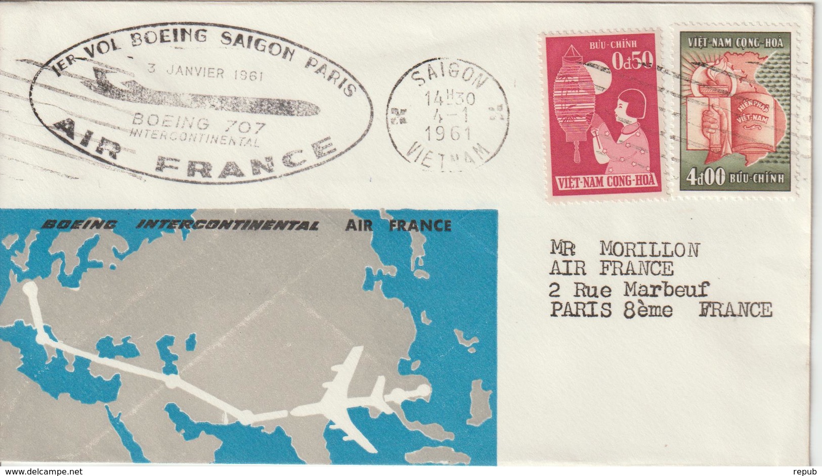 Viet-Nam 1961 Première Liaison Air France Saigon Paris - Viêt-Nam