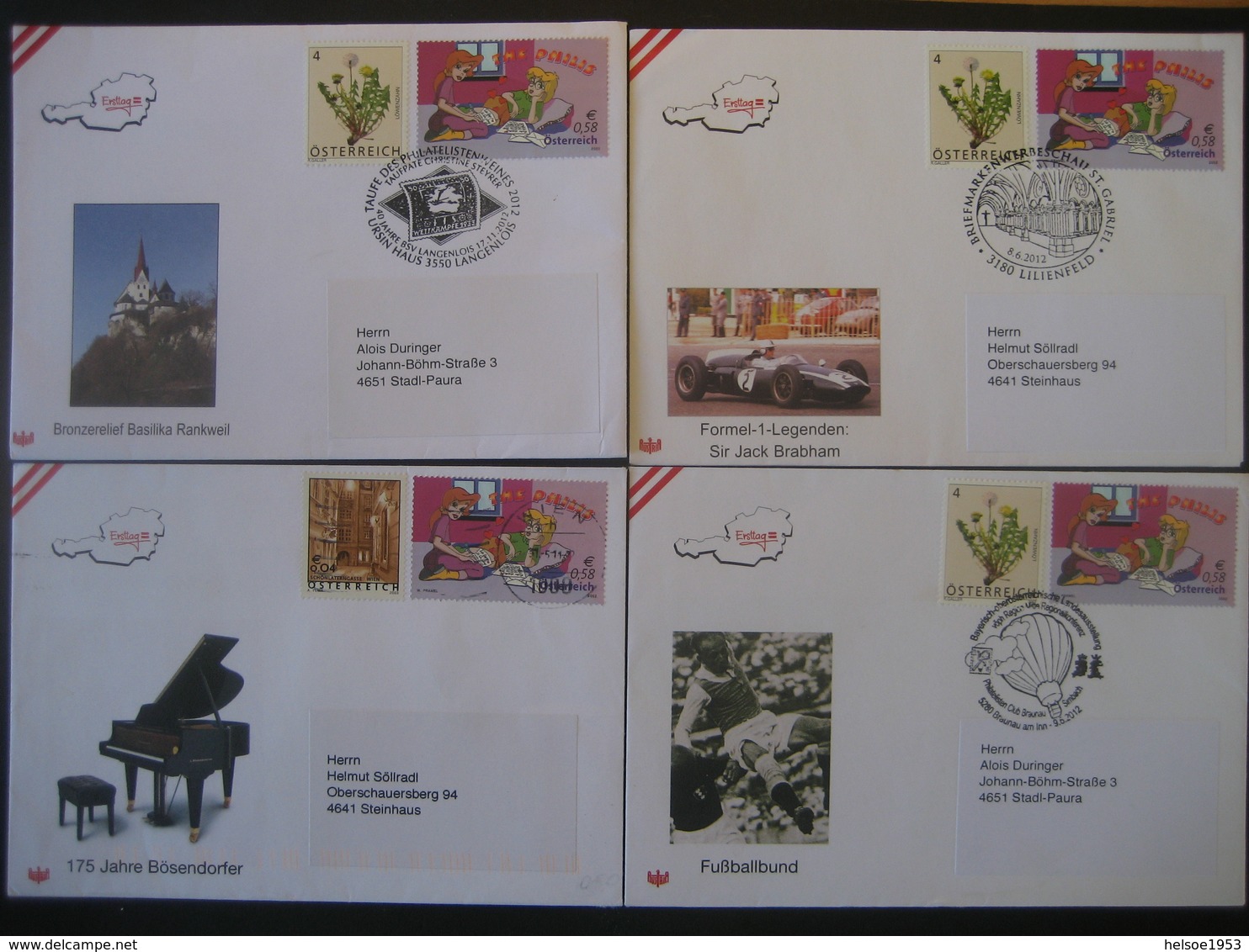 Österreich 2012- 4 Belege Mit Marke The Phillis ANK 2407, Mi. 2372 Sonderstempel - Storia Postale