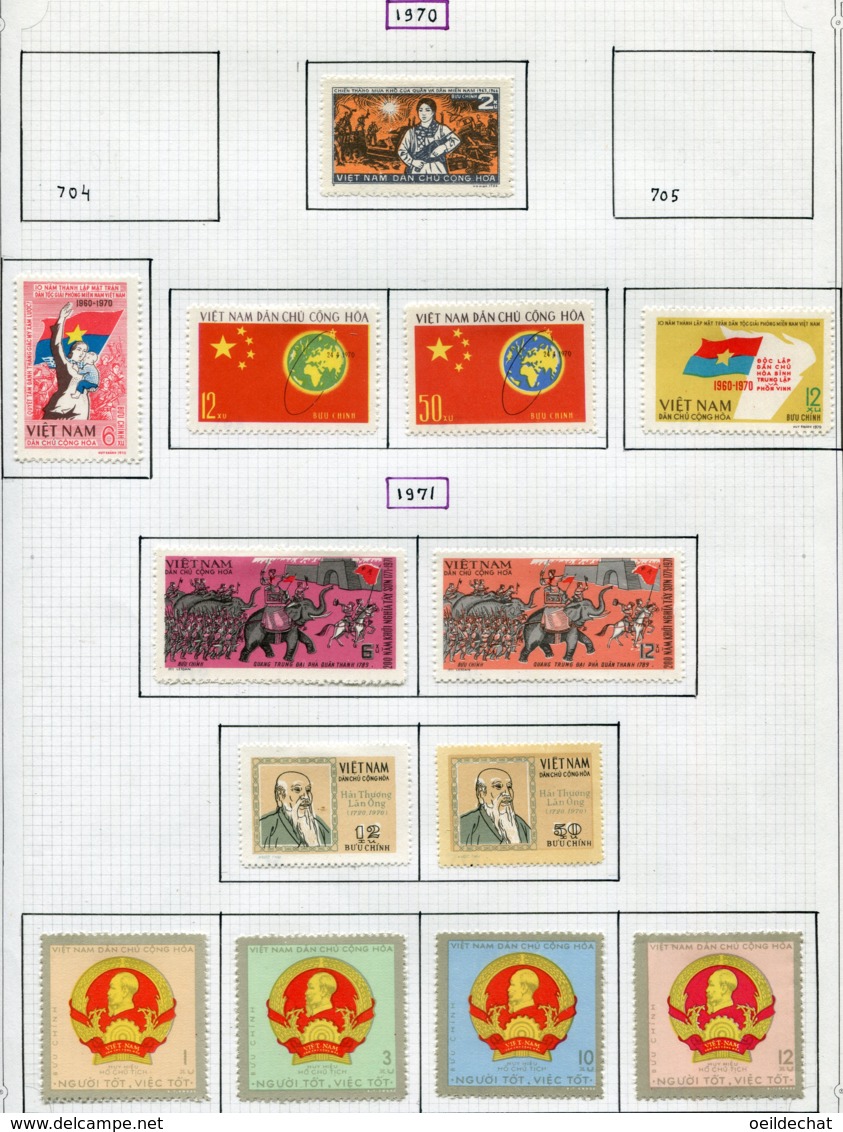 16912 VIET-NAM Du NORD Collection Vendue Par Page N°703, 706/7, 708/9, 710/1, 712/3, 714/7 *  1970-71    TB - Viêt-Nam