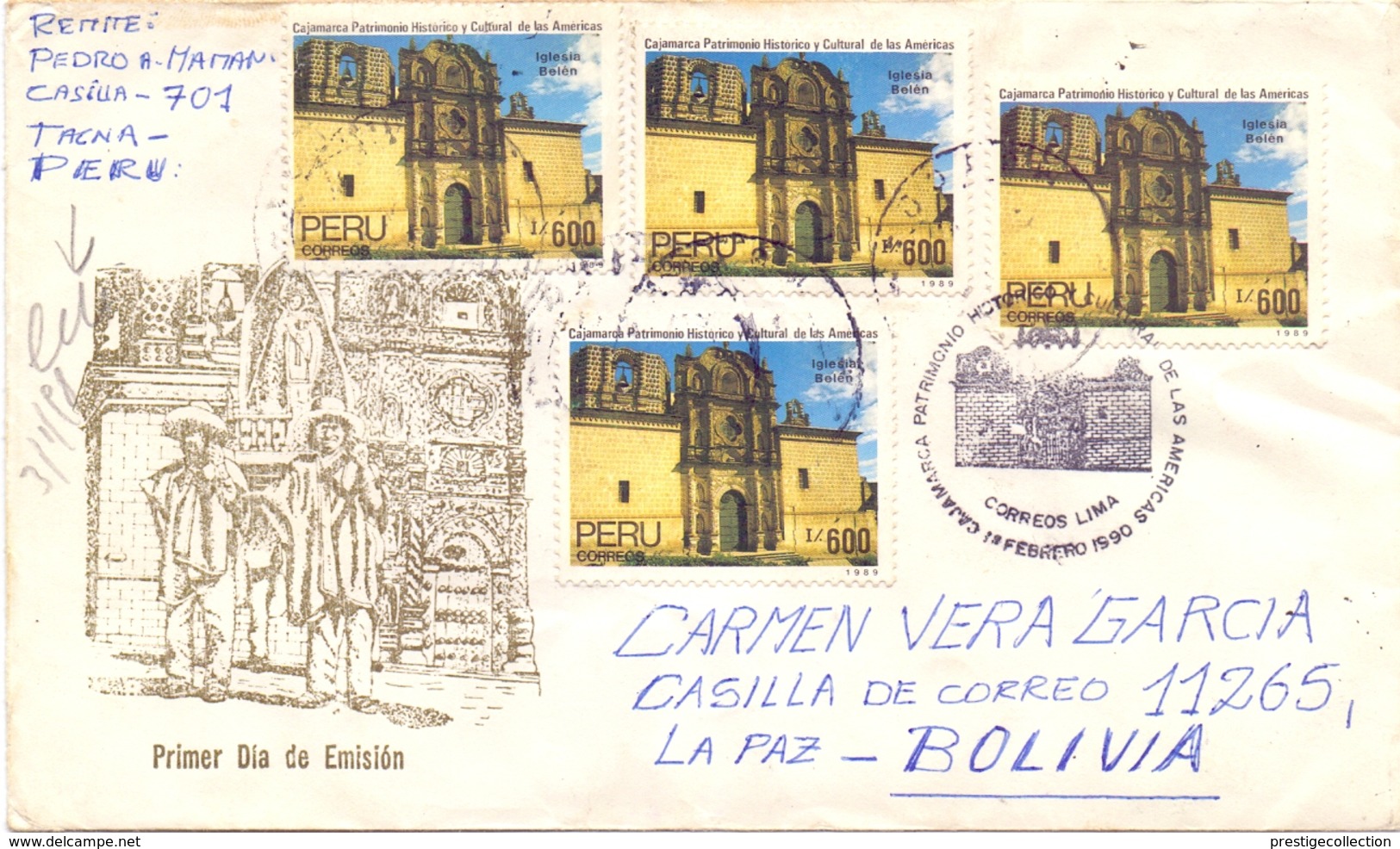 PERU CORREOS DE BOLIVIA FDC COVER 1990     (FEB201327) - Perù