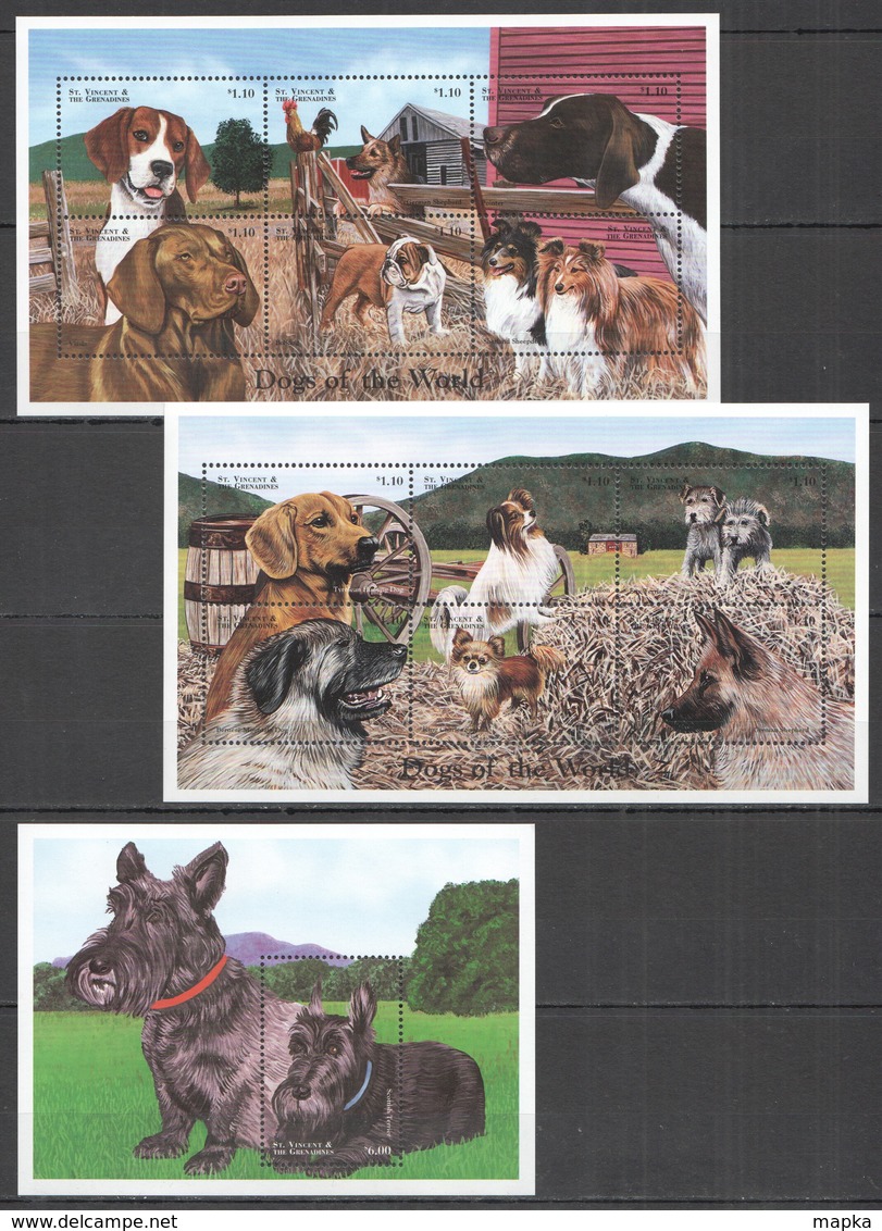A415 ST. VINCENT FAUNA DOGS OF THE WORLD PETS DOMESTIC ANIMALS !!! 2KB+1BL MNH - Dogs