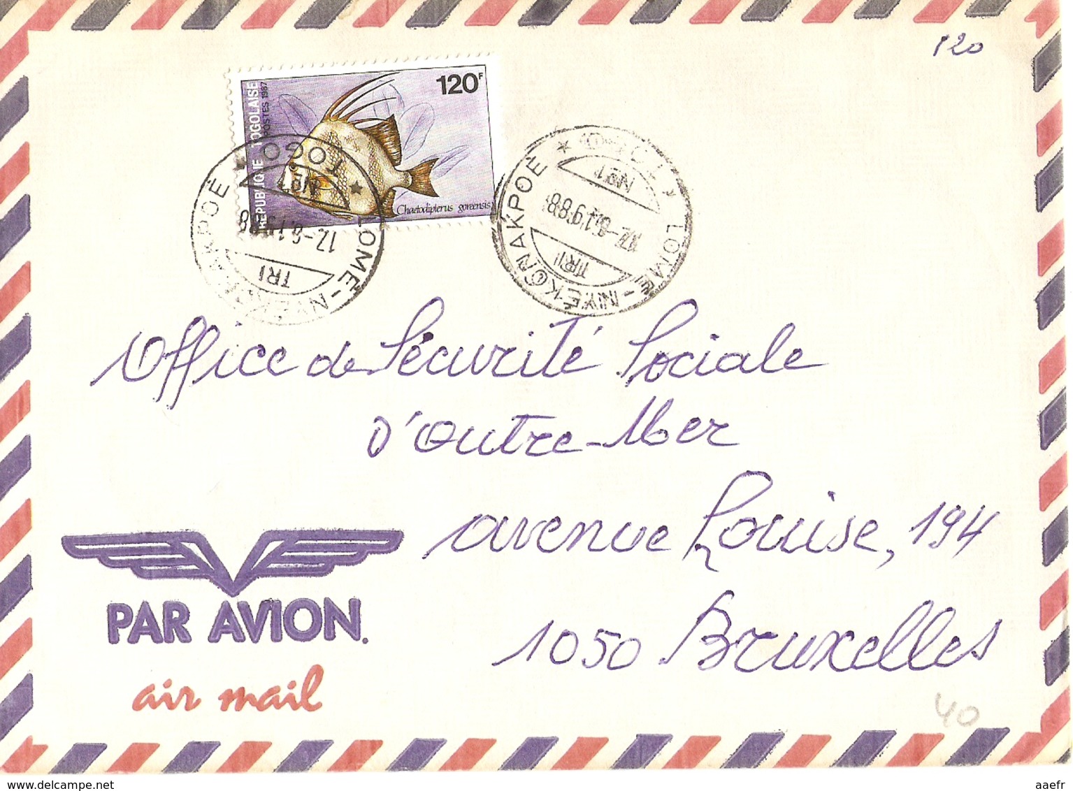 Togo 1988 - Lettre PA De Nyekonakpoe/Lomé à Bruxelles/Office De Sécurité Sociale D'Outre-Mer - YT 1222 - Togo (1960-...)