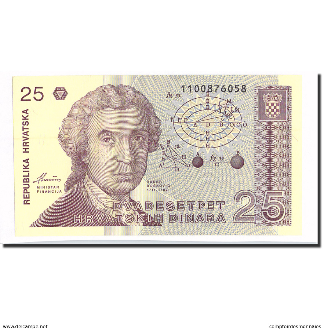 Billet, Croatie, 25 Dinara, 1991, 1991-10-08, KM:19a, SPL - Croatie