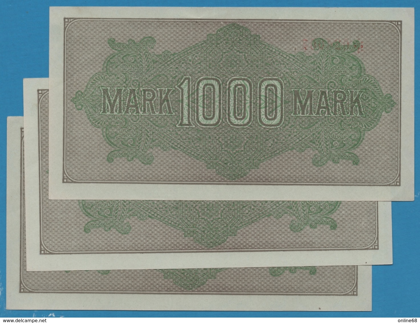 DEUTSCHES REICH 3x 1000 Mark Code OM  15.09.1922	# Ra * 024067/68/69 P# 76g - 1000 Mark