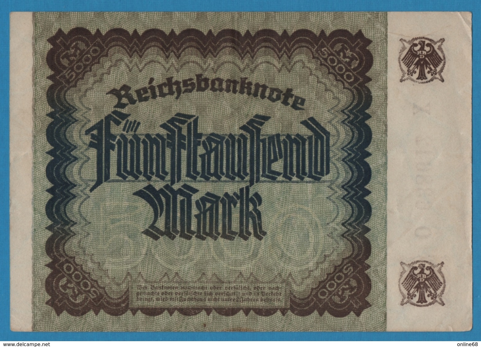 DEUTSCHES REICH 5000 Mark 	02.12.1922	# O 638642 X P# 81c - 5000 Mark