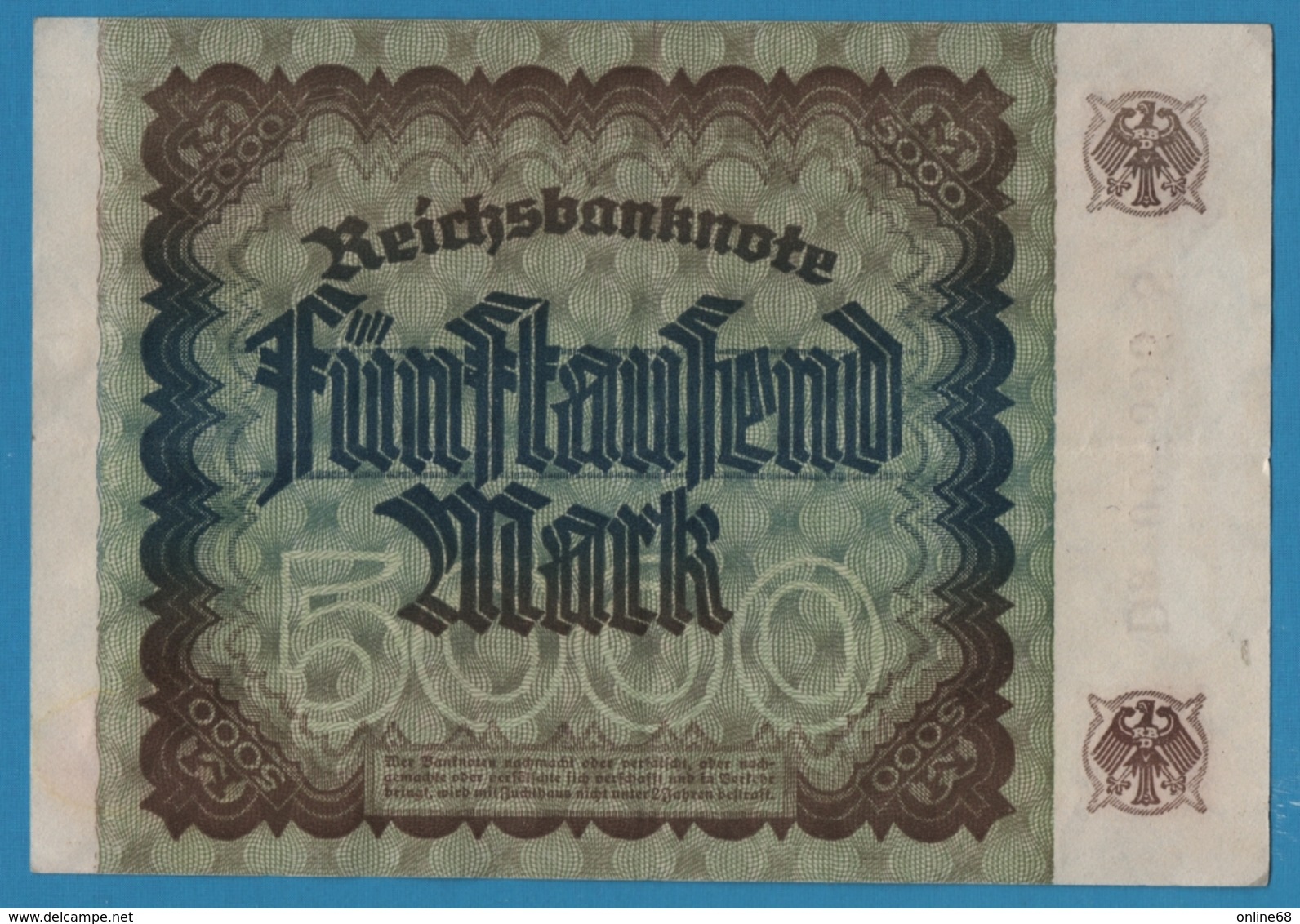 DEUTSCHES REICH  5000 Mark 	02.12.1922	# Da 065555 S  P# 81e - 5000 Mark