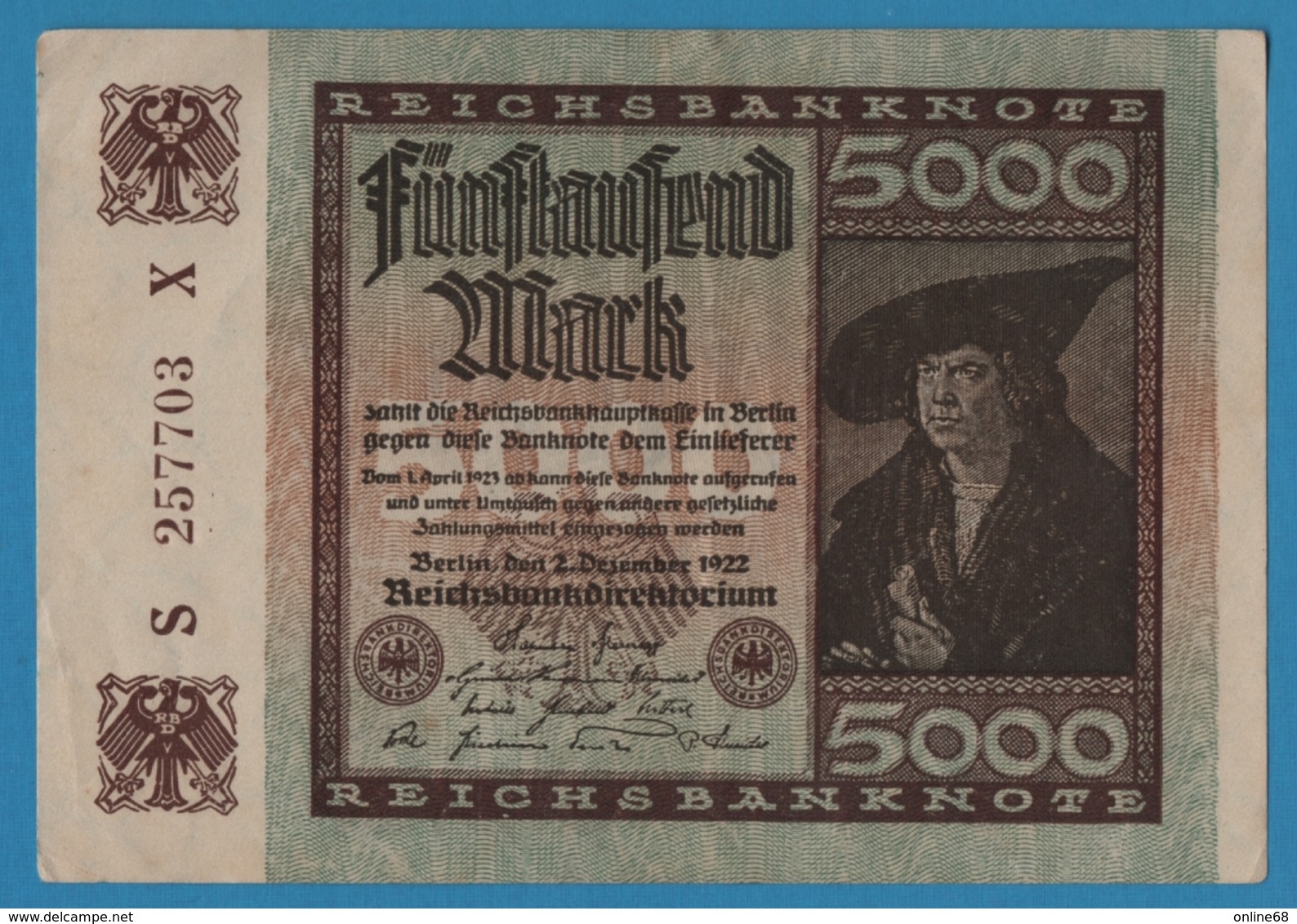 DEUTSCHES REICH 5000 Mark 02.12.1922	# S257703X P# 81c - 5.000 Mark