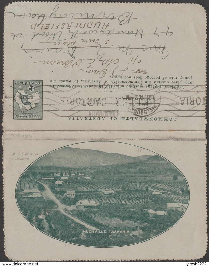 Australie 1914. Carte-lettre Illustrée. Huonville, Patelin De Tasmanie. Cerisiers Et Pommiers, Montagnes - Arbres