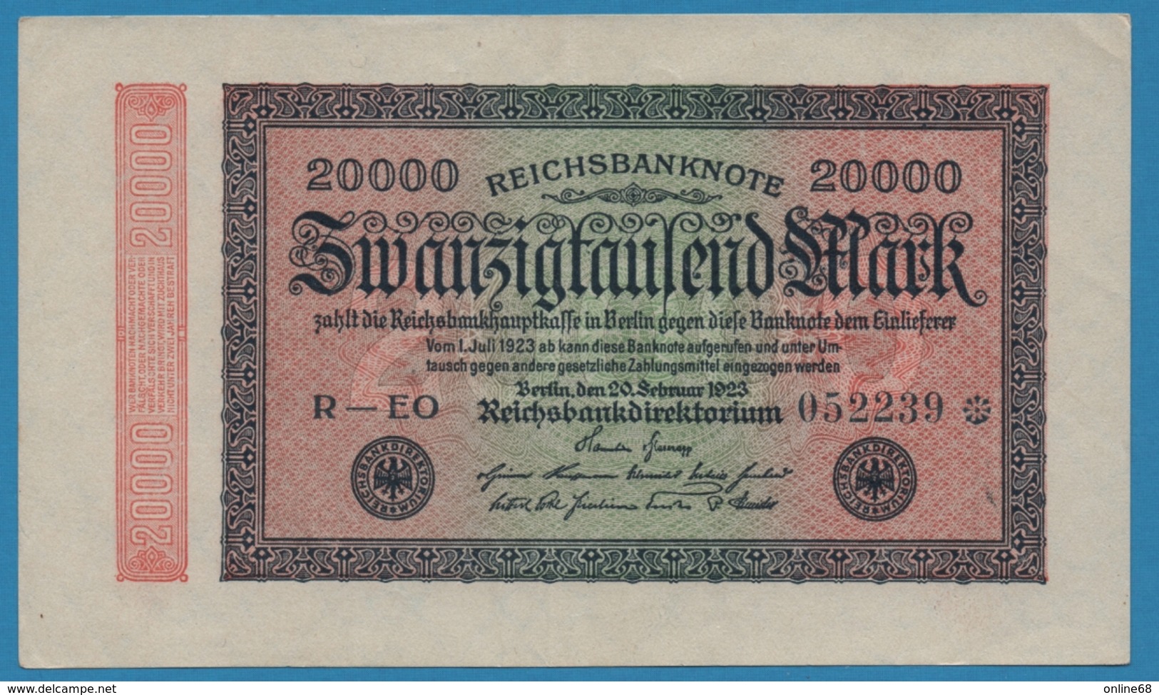 DEUTSCHES REICH 20000 Mark	20.02.1923	# R-EO 052239 P# 85c - 20000 Mark