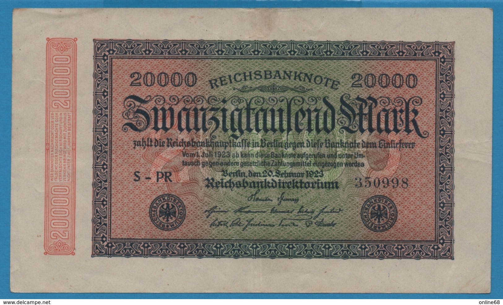 DEUTSCHES REICH 20000 Mark	20.02.1923	# S-PR 350998 P# 85j - 20000 Mark