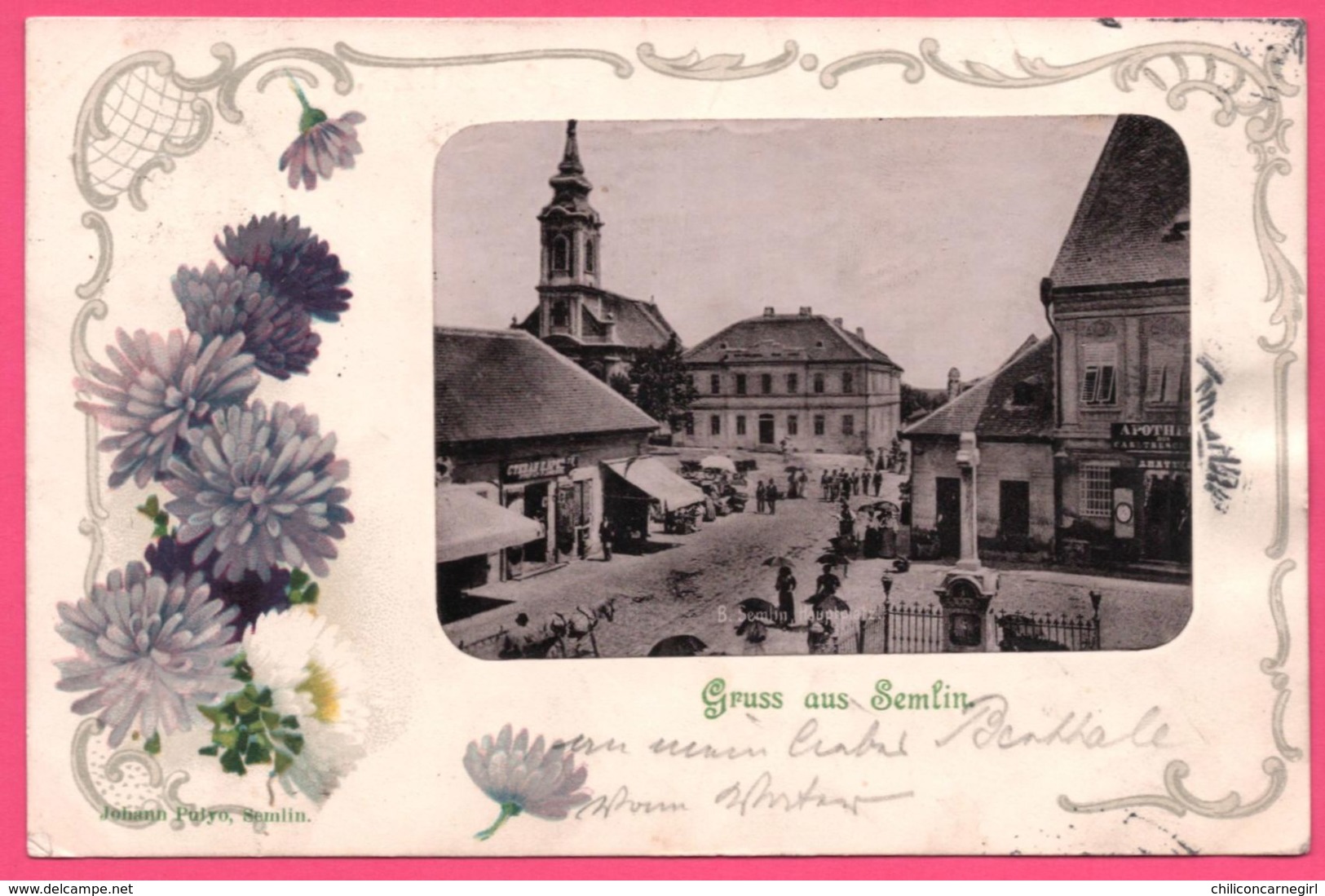 Litho - Gruss Aus Semlin - Hauptplatz - Apotheek - Pharmacie - Eglise - Animée - Edit. JOHANN PULYO - 1900 - Serbia