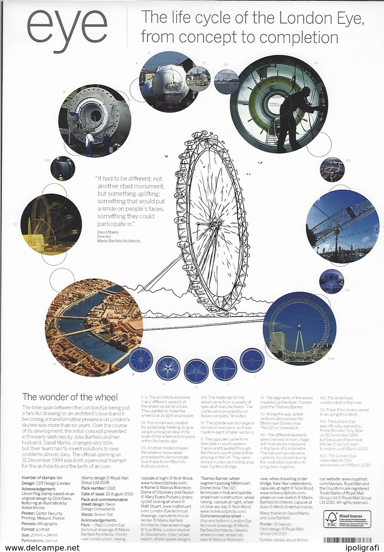 Gran Bretagna, 2010 CS11 La Ruota Delle Meraviglie, A Londra Smiler, Con Custodia, Perfetto - Persoonlijke Postzegels