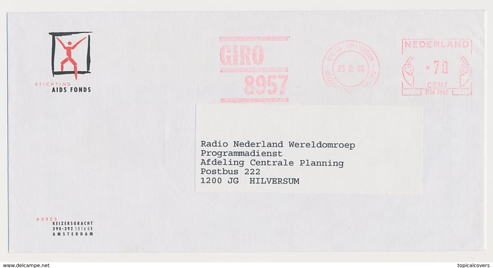 Meter Cover Netherlands 1996 Aids Fund - Amsterdam - Other & Unclassified