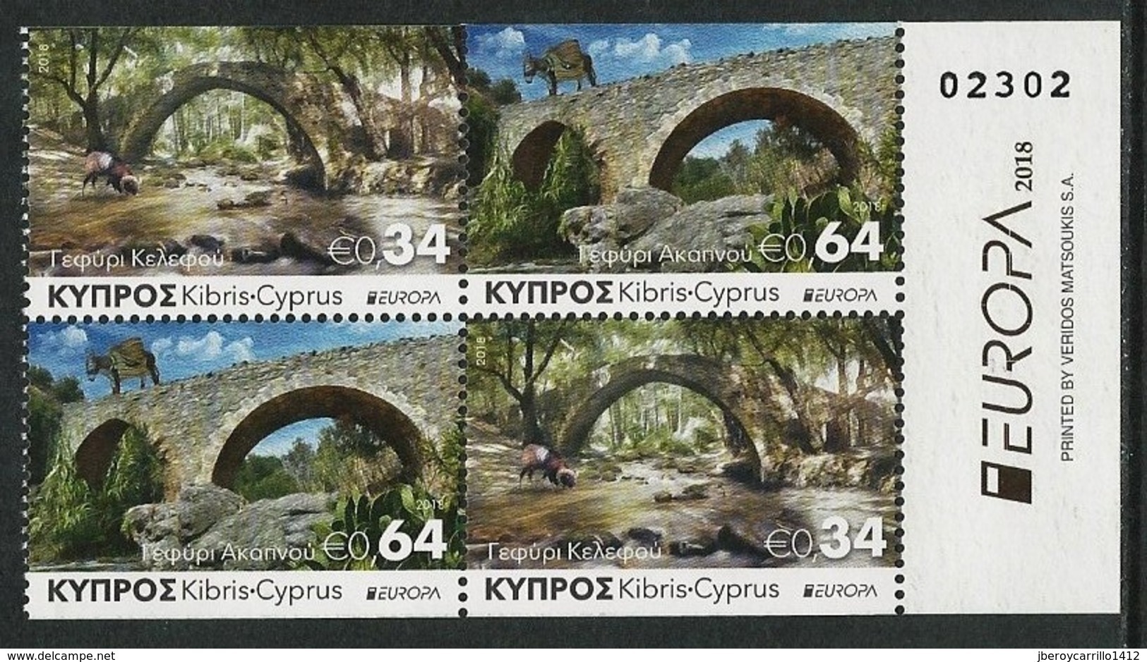 CHIPRE/ CYPRUS/ ZYPERN  -EUROPA 2018  -"PUENTES.- BRIDGES - BRÜCKEN - PONTS" - 2 SERIES De CARNET En BLOC + NÚMERO - 2018