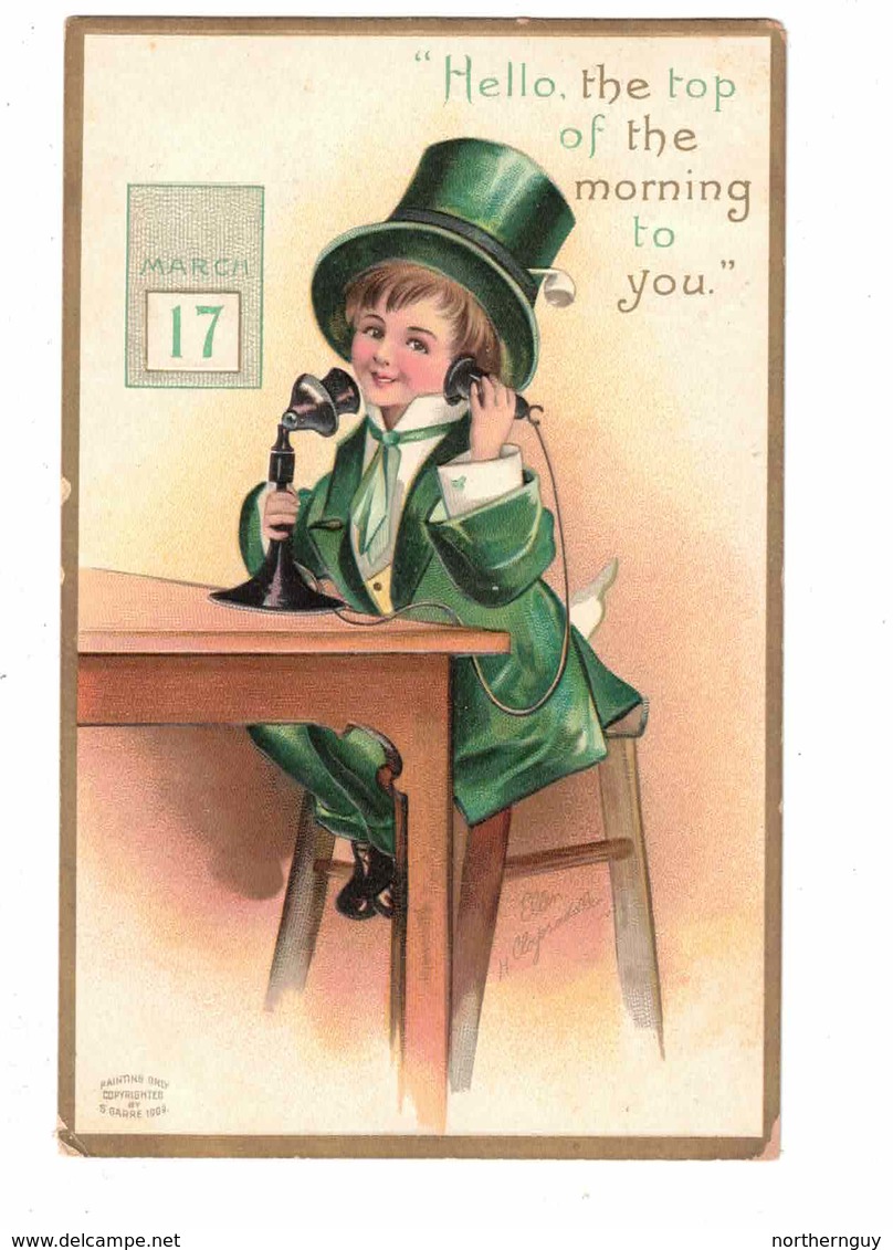 ST. PATRICK'S DAY, "Hello, Top Of The Morning To You", Signed Artist Ellen Clapsaddle, 1911 USA Postcard - Clapsaddle