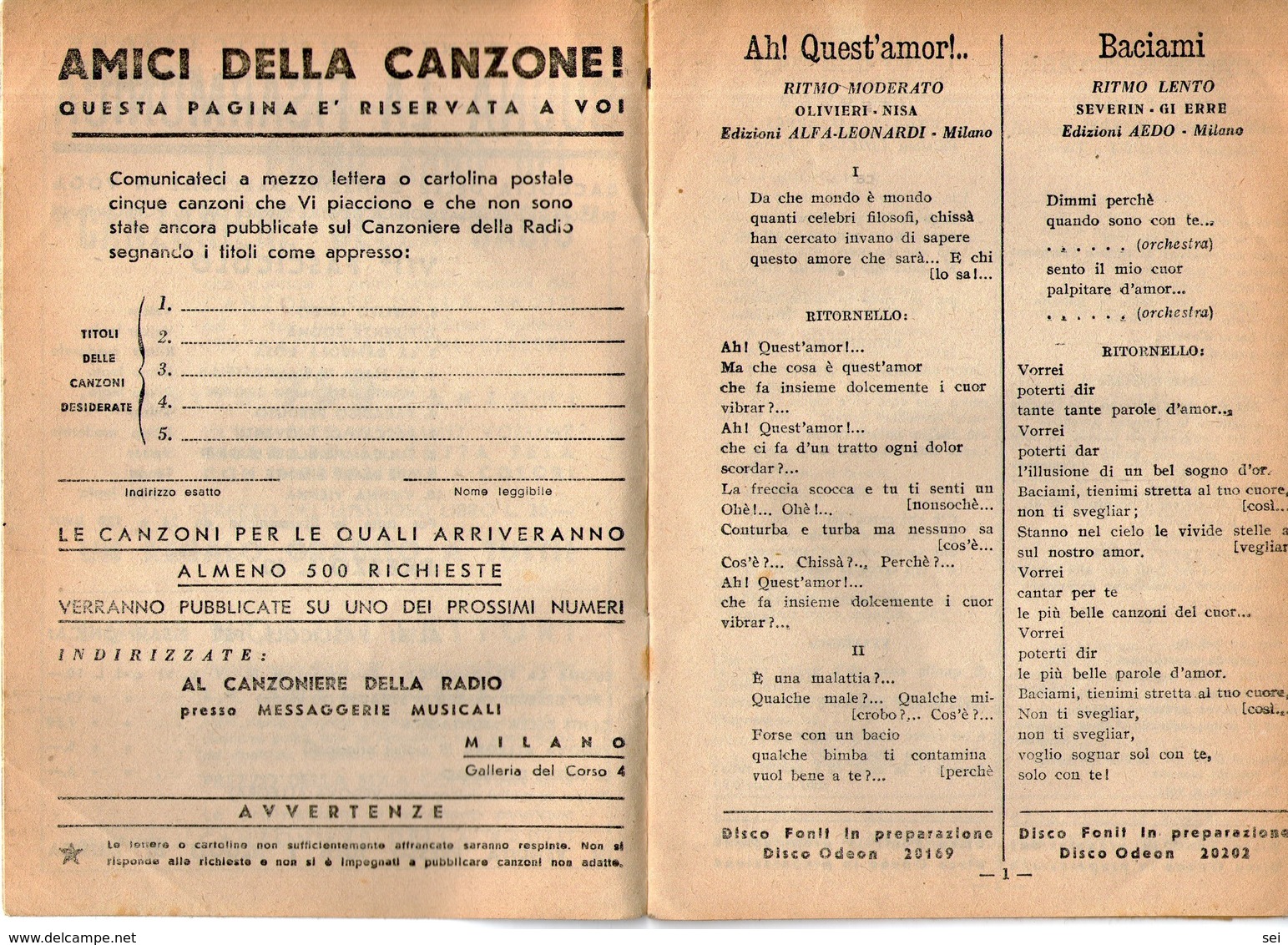 B 3078 - Canzoni, Musica, Radio - Cinema & Music