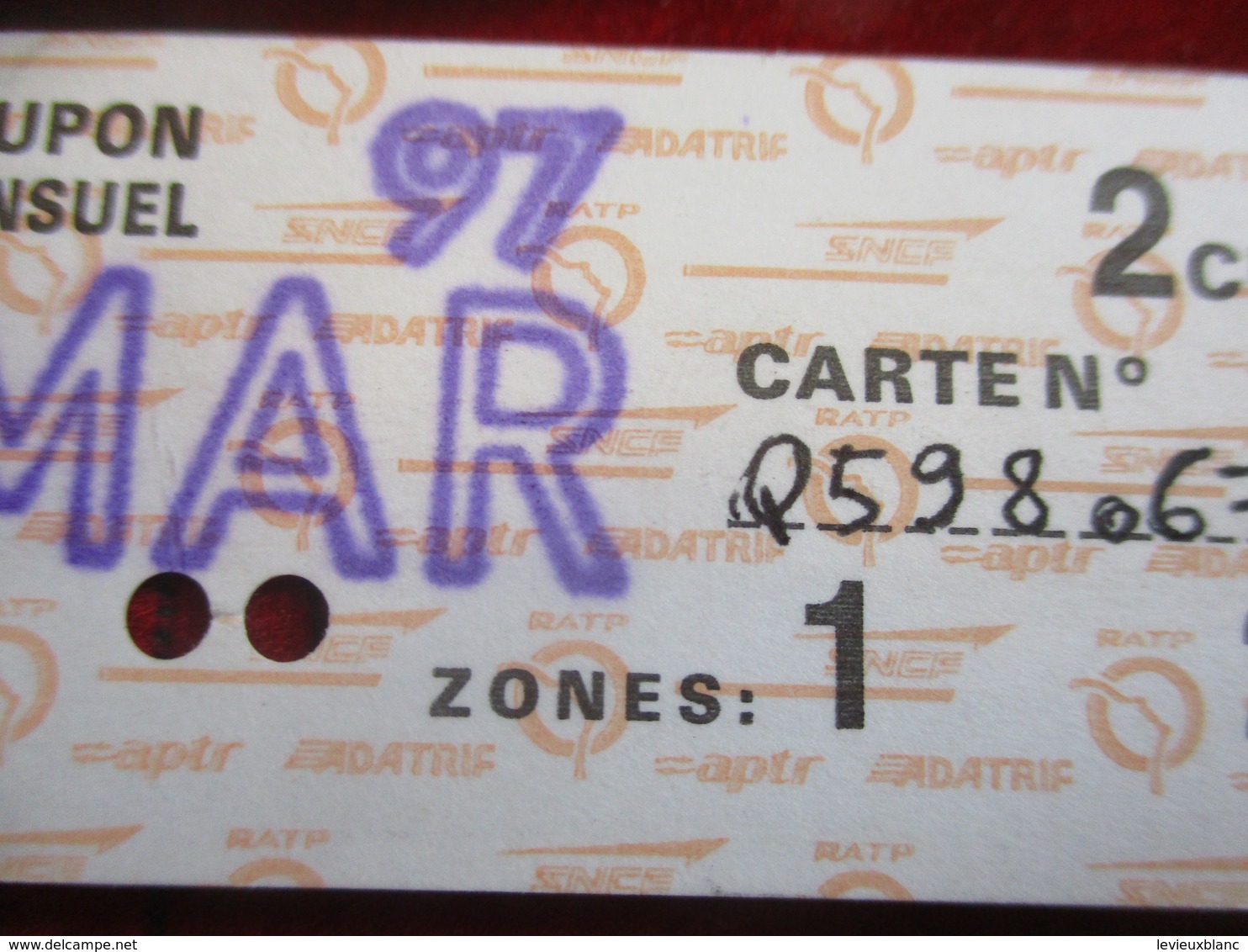 Tickets ancien / Metropolitain/2émeClasse  / 7 Coupons mensuels de Carte Orange /1996 - 1997   TCK3