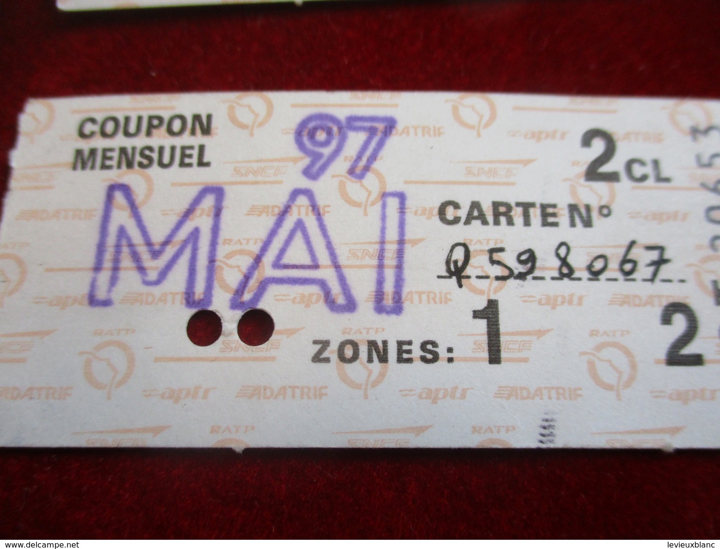 Tickets ancien / Metropolitain/2émeClasse  / 7 Coupons mensuels de Carte Orange /1996 - 1997   TCK3