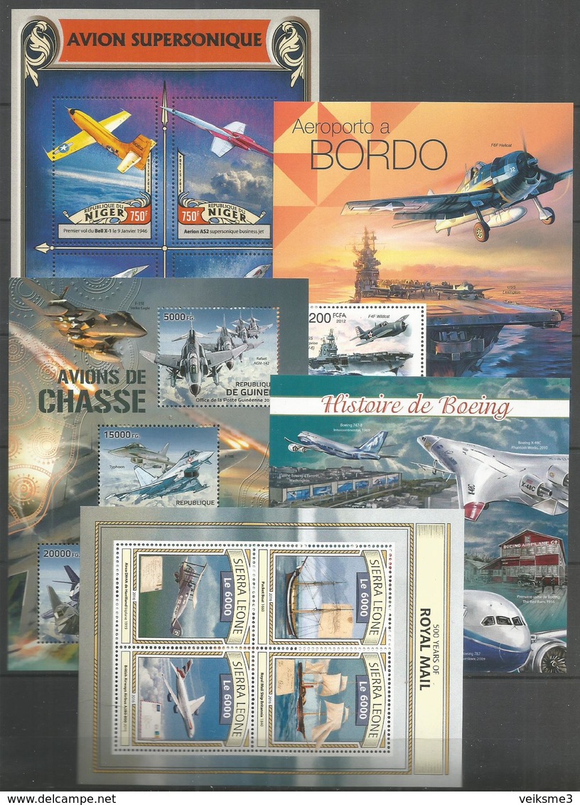 5 Pcs NIGER - SIERRA LEONE -  GUINEA - MNH - Transport - Airplanes - Militaria - 2012 - 2016 - Aviones