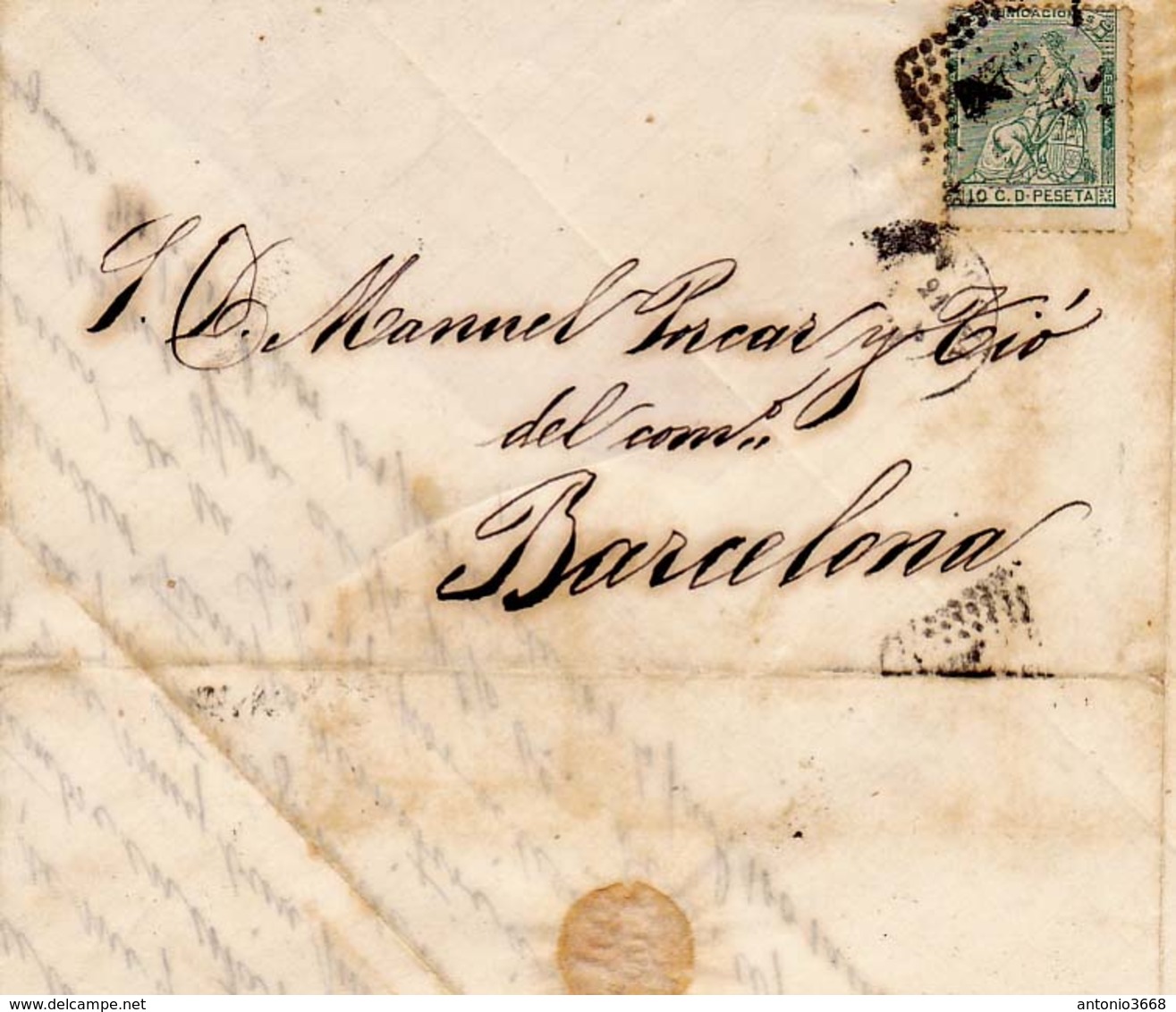 Año 1873 Edifil 133   10c Alegoria  Carta  Matasellos Rombo Tarragona - Brieven En Documenten