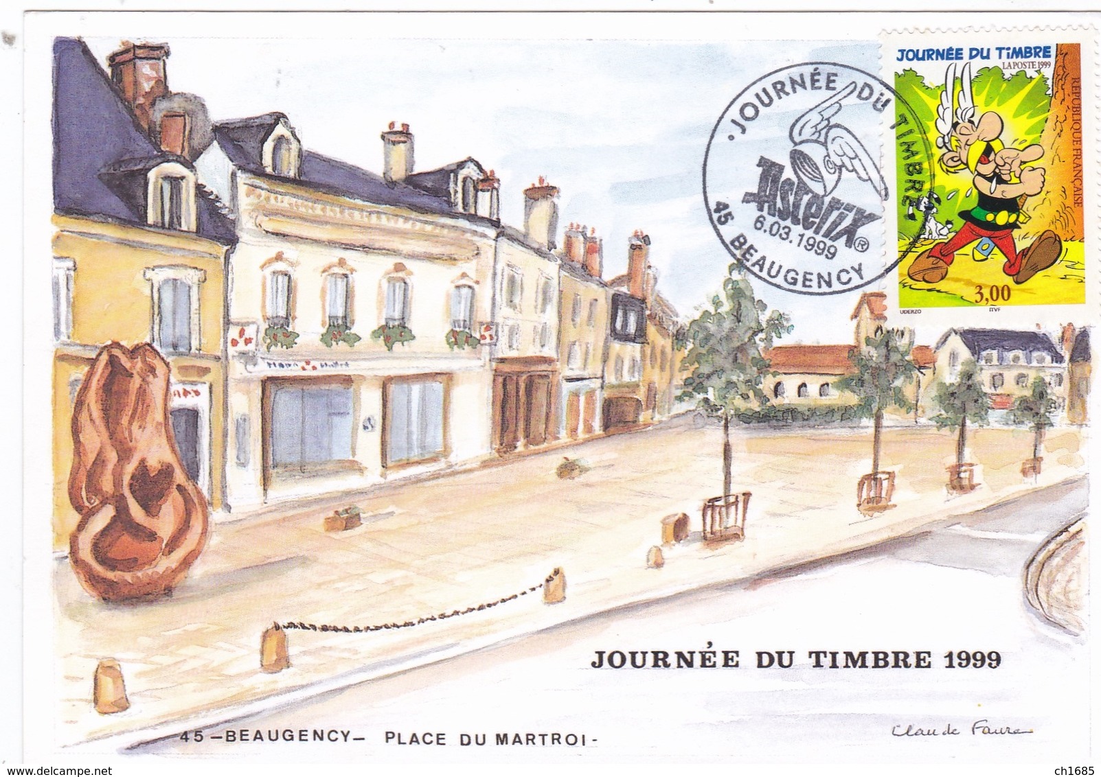 Cachet Commémoratif Journée Du Timbre 1999 Astérix Oblitération  1er Jour De Beaugency - Commemorative Postmarks