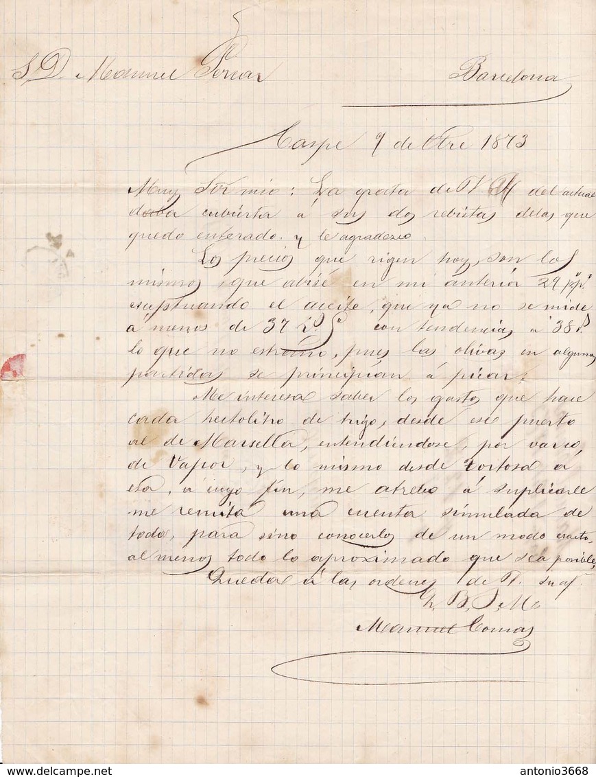Año 1873 Edifil 133   10c Alegoria  Carta  Matasellos Rombo Caspe Zaragoza - Briefe U. Dokumente