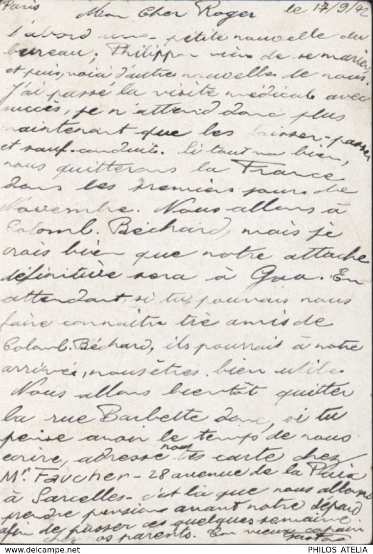 Entier 1,2 Petain CAD Paris 113 Hôtel De Ville Cachet Paris RP Avion Surtaxe Aérienne Perçue 3,5F Rare Pour Soudan Segou - Cartoline Postali E Su Commissione Privata TSC (ante 1995)