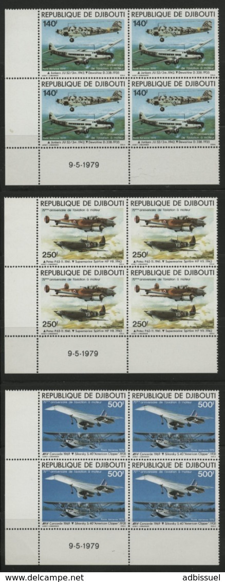 DJIBOUTI POSTE AERIENNE COTE 80 € SERIE N° 130 à 132 **. BLOCS DE QUATRE,  AVIATION CONCORDE. TB - Gibuti (1977-...)