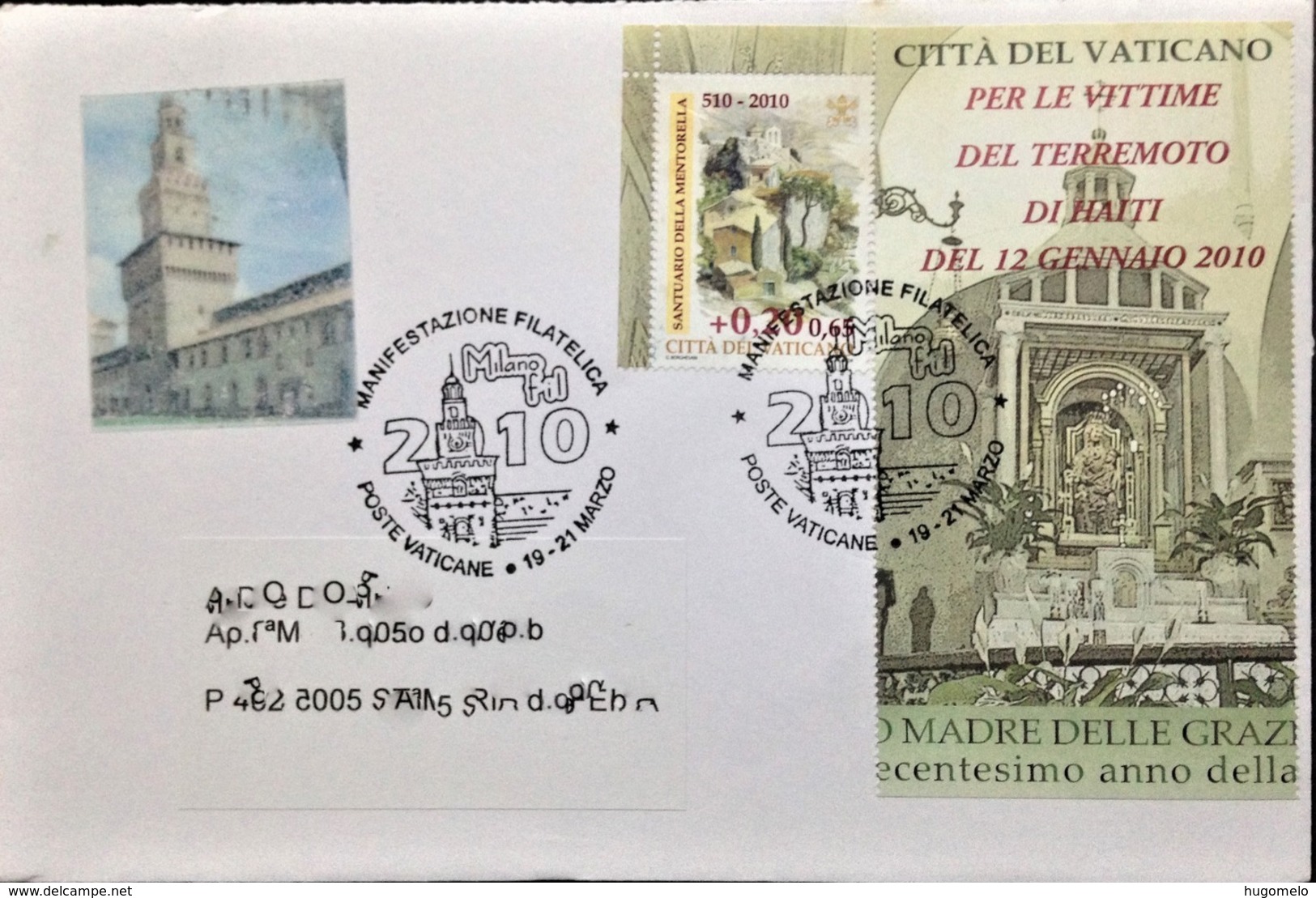 Vatican, Circulated Cover To Portugal, "Filatelic Event", "MilanoFIL", "Sanctuaries", "Architecture", "Earthquakes",2010 - Lettres & Documents