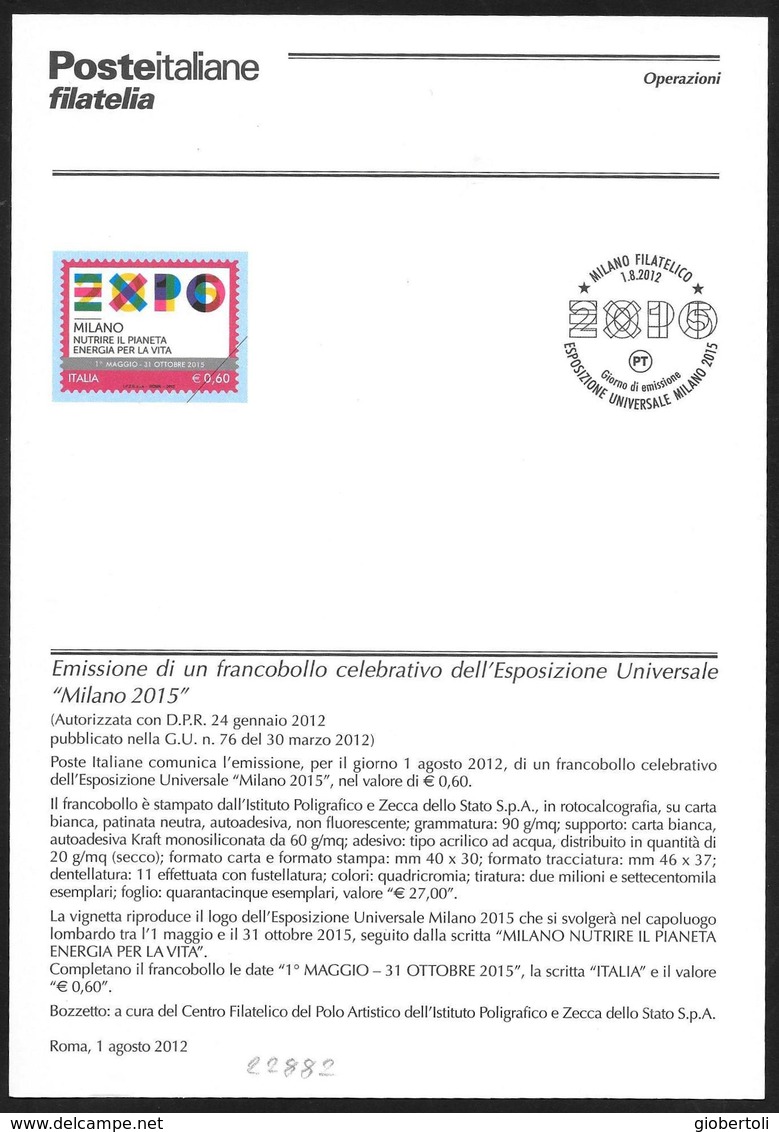 Italia/Italie/Italy: Bollettino Informativo Delle Poste, "EXPO" - 2015 – Milan (Italie)