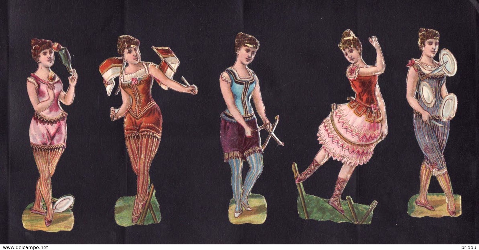 Chromos Découpis    Lot De 5   Femmes, Cirque     8.2 X 3.4 Cm - Autres & Non Classés