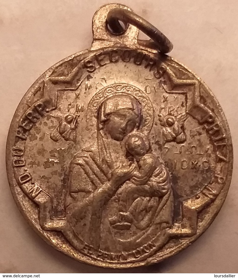 Médaille Couleur Argent  SAINT ALPHONSE DE LIGUORI P.P. LYON Verso Notre Dame Du Perp.  Secours Priez Pour Pendentif  7 - Religion & Esotérisme