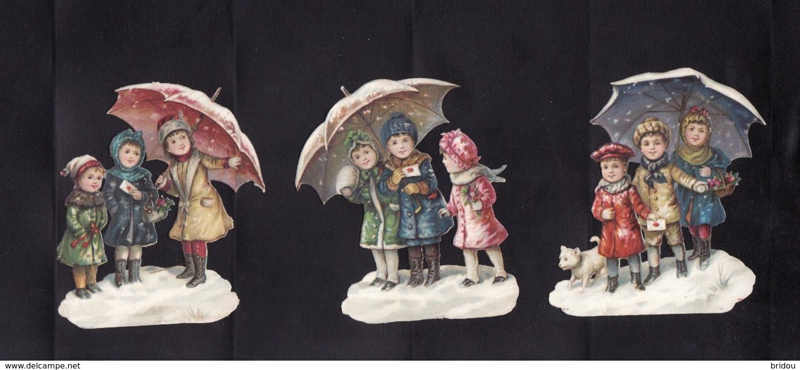 Chromos Découpis    Lot De 3    Enfants, Et Parapluie     6.7 X 6 Cm - Autres & Non Classés