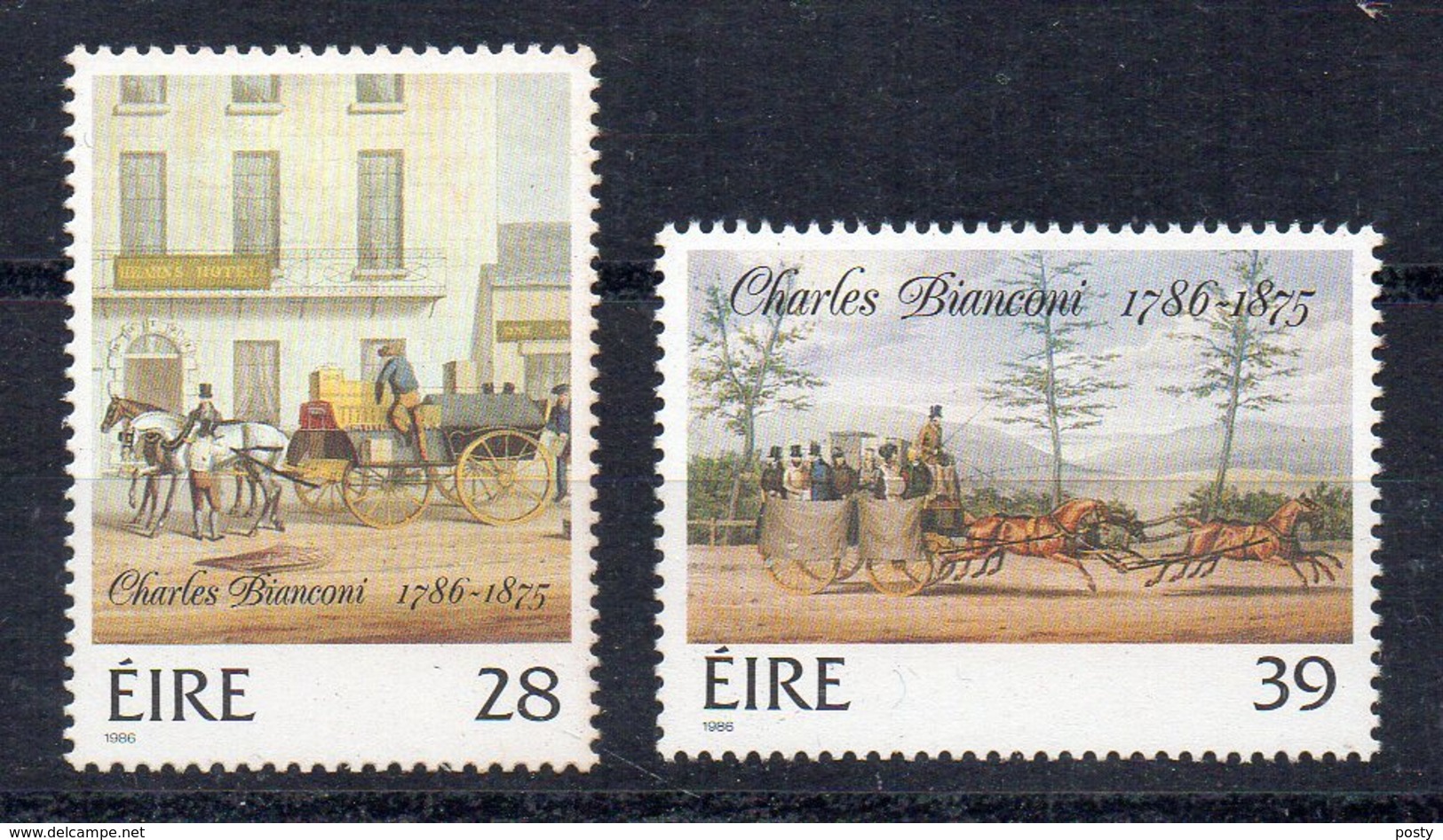 IRLANDE - EIRE - IRELAND - 1986 - CHARLES BIANCONI - 200th ANNIVERSARY OF BIRTH - BICENTENAIRE DE LA NAISSANCE - CHEVAUX - Unused Stamps
