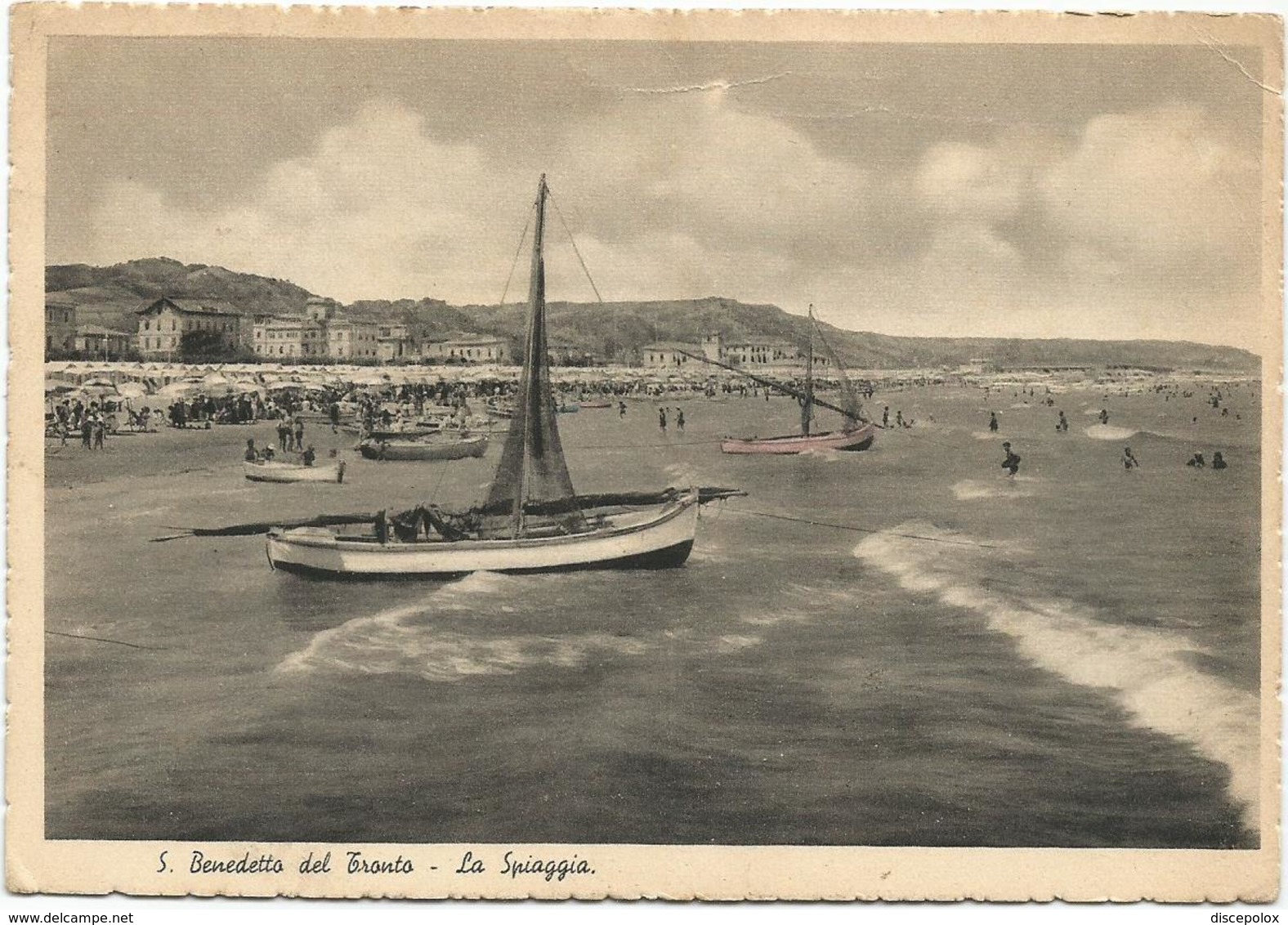 V4219 San Benedetto Del Tronto (Ascoli Piceno) - Panorama Della Spiaggia - Barche Boats Bateaux / Viaggiata 1938 - Altri & Non Classificati