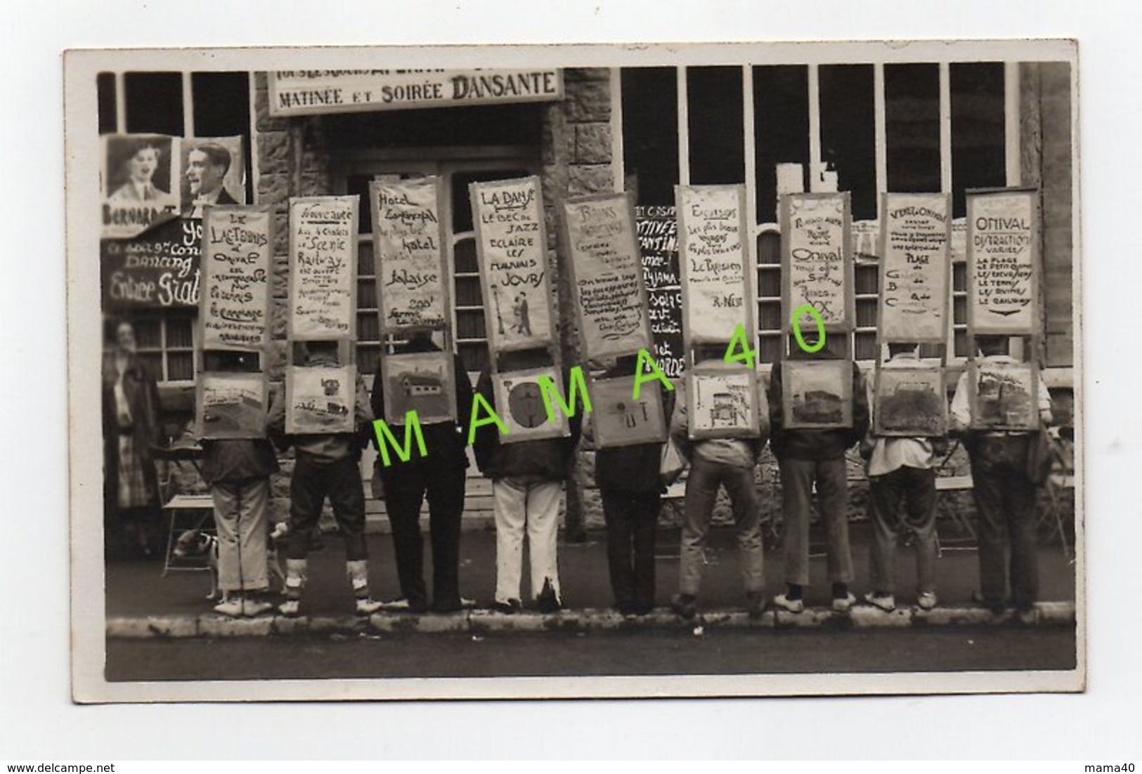 80 - ONIVAL - CARTE PHOTO - LEMESLE - 9 HOMMES SANDWICH ET LEURS PUBLICITES - Onival