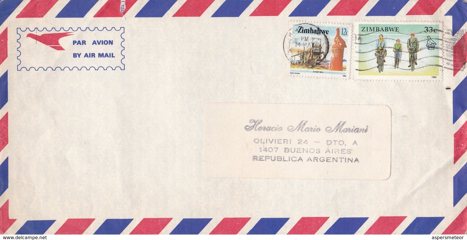 ZIMBABWE CIRCULATED ENVELOPE, HARARE TO BUENOS AIRES, ARGENTINA IN 1998 BY AIRMAIL -LILHU - Zimbabwe (1980-...)