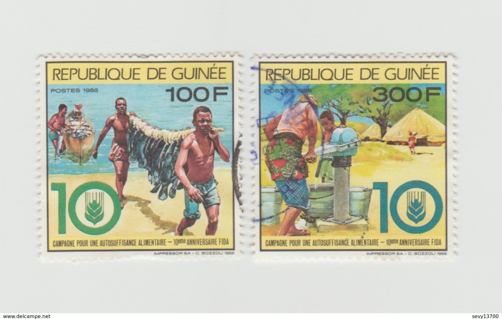 République De Guinée Lot De 2 Timbres Année 1988 Campagne Pour Une Autosuffisance Alimentaire - Guinée (1958-...)