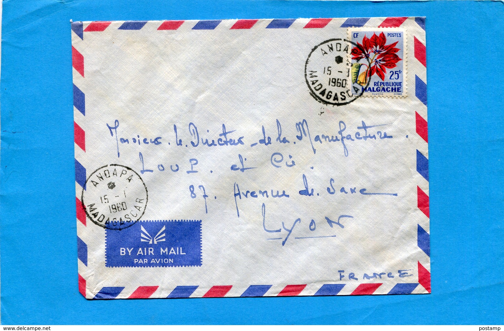 Marcophilie-Madagascar-lettre-Françe-cad-1960 ANDAPA-stamp Flower - Madagascar (1960-...)