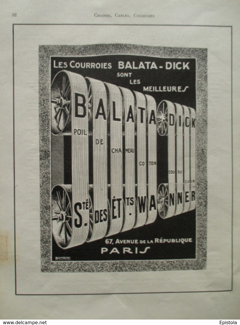 COURROIE  Machine  Balata Dick  Ets Wanner - Page De 1925 Catalogue Sciences & Tech. (Dims. Standard 22 X 30 Cm) - Andere Toestellen