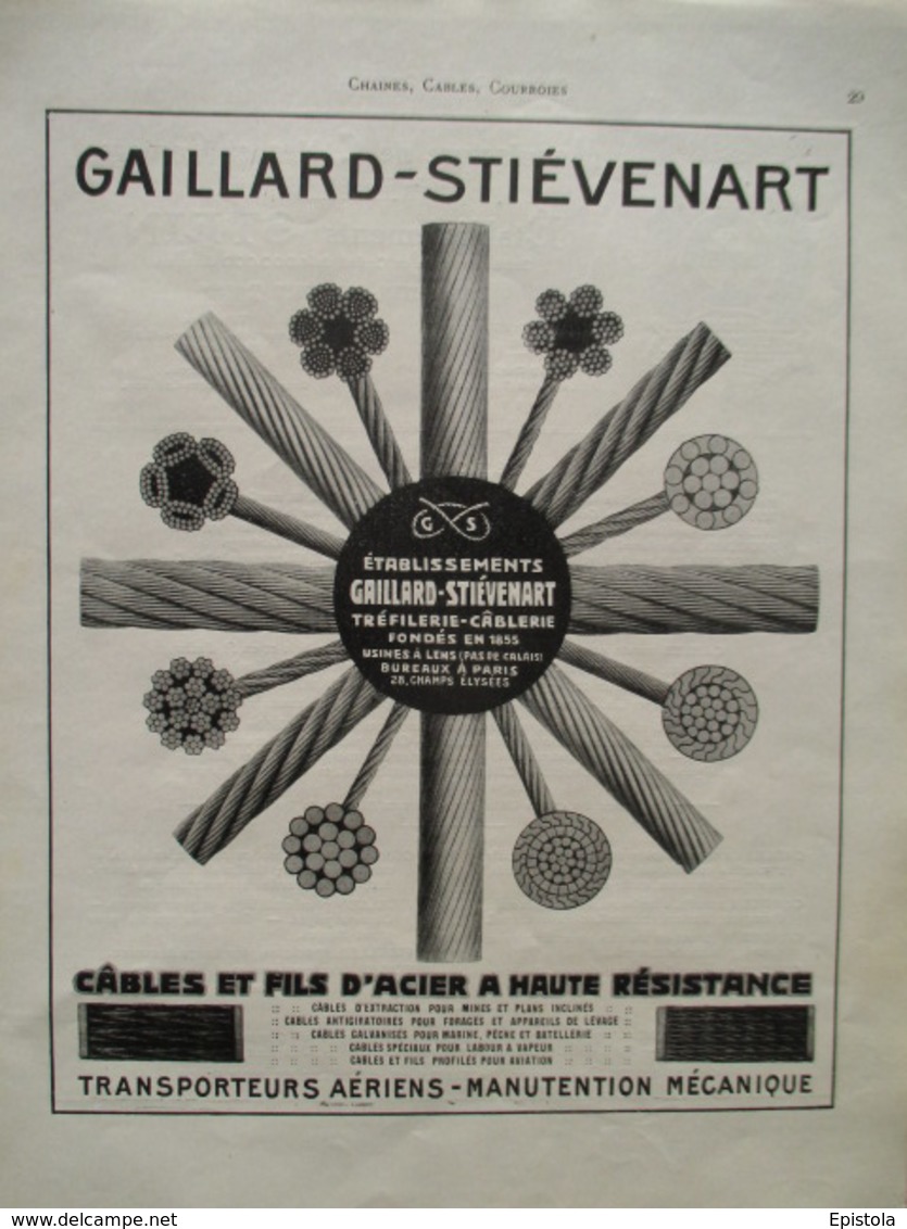 CABLE Transporteur Aérien Gaillard Stievanart  - Page De 1925 Catalogue Sciences & Tech. (Dims. Standard 22 X 30 Cm) - Other Apparatus