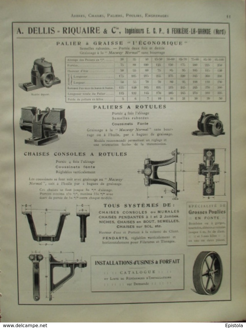 PALIER Dellis & Riquaire FERRIERE LA GRANDE (Nord) - Page De 1925 Catalogue Sciences & Tech. (Dims. Standard 22 X 30 Cm) - Maschinen