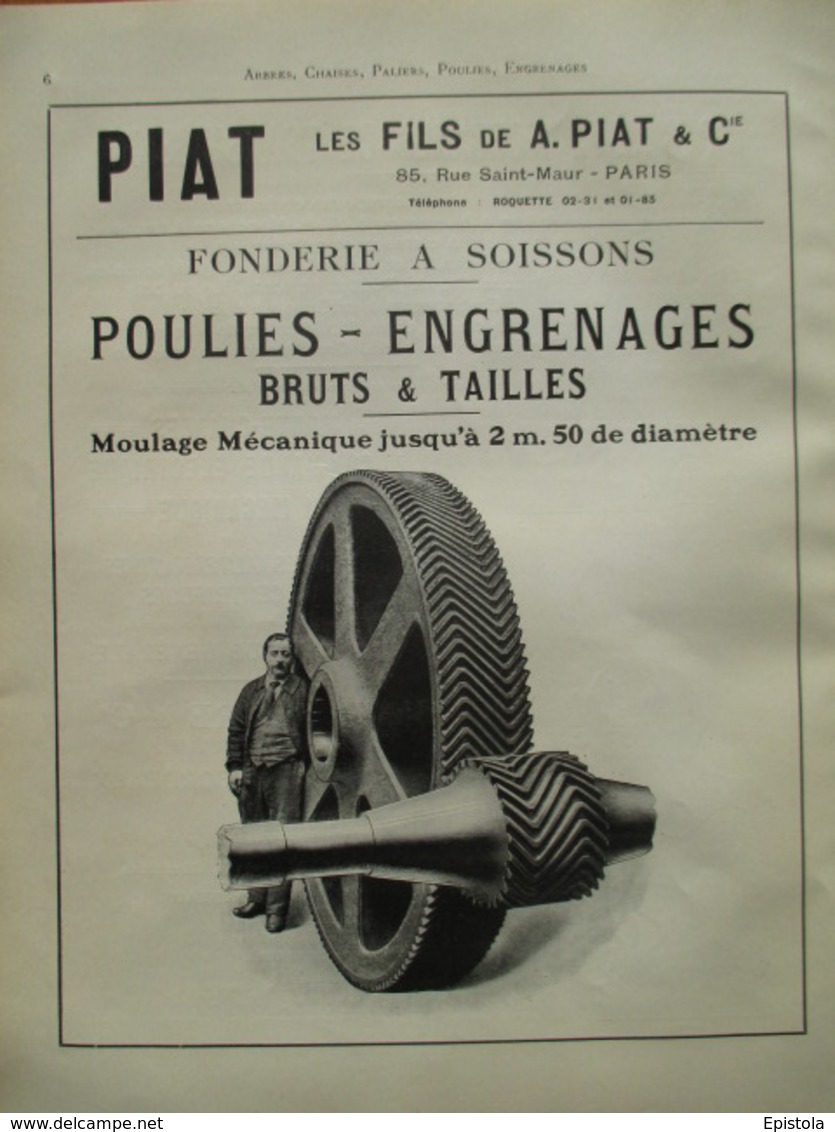 ENGRENAGES  Ets PIAT & Cie (Fonderie à Soissons)  - Page De 1925 Catalogue Sciences & Tech. (Dims. Standard 22 X 30 Cm) - Maschinen