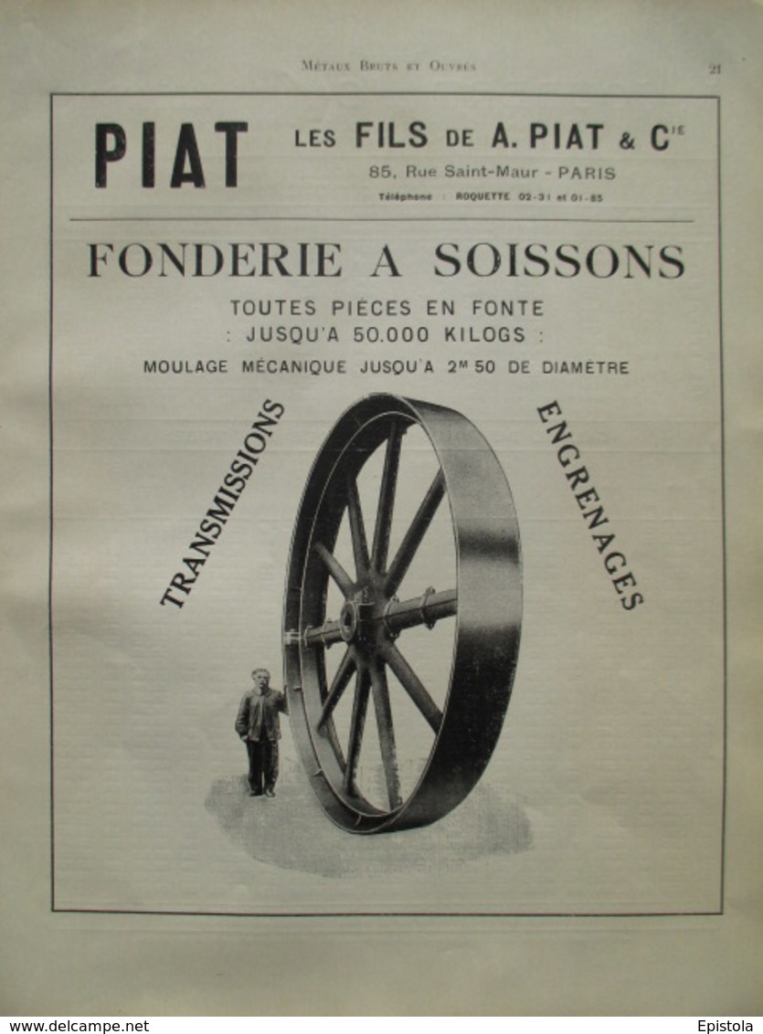 POULIE ACIER Ets PIAT & Cie (Fonderie à Soissons)  - Page De 1925 Catalogue Sciences & Tech. (Dims. Standard 22 X 30 Cm) - Maschinen