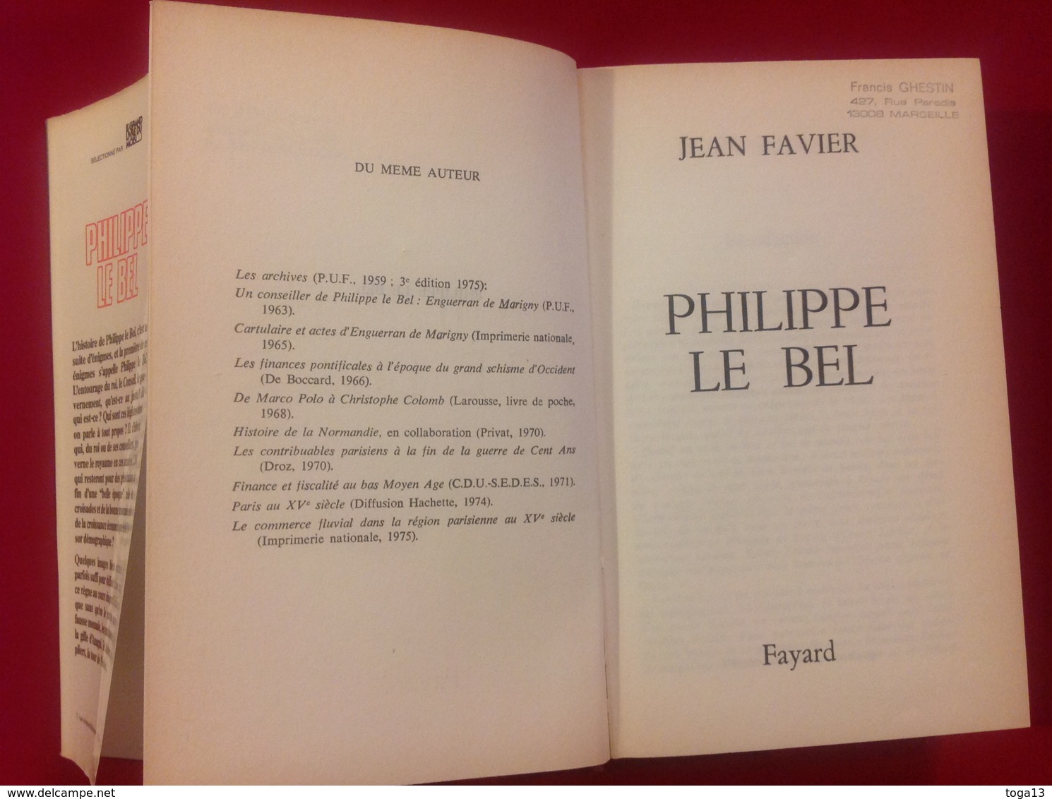 1978, PHILIPPE LE BEL PAR JEAN FAVIER, ÉDITIONS FAYARD - Histoire